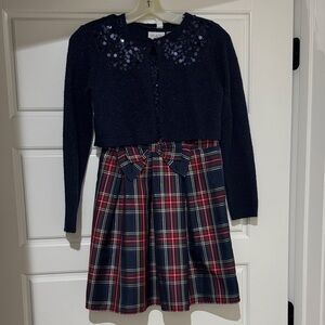 Children’s Place Navy Cardigan and Plaid Dress Set